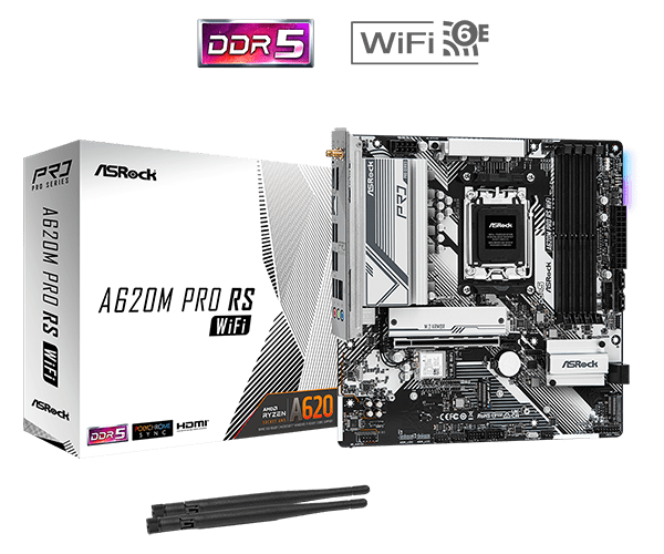 ASRock A620M Pro RS WiFi AMD Socket AM5 Motherboard | 90 - MXBLX0 - A0UAYZ - 4710483943065 - Vektra Computers LLC ASRock A620M Pro RS WiFi AMD Socket AM5 Motherboard | 90 - MXBLX0 - A0UAYZ - 4710483943065 - Vektra Computers LLC